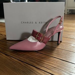Charles & Keith Hailey Buckled pink sling backs 38
